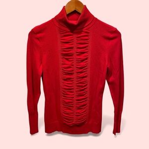 Cute red stretchy ruched front ribbed turtleneck sweater Alfani holiday dressy